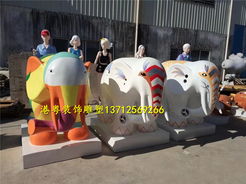 定制商业街景观摆件玻璃钢彩绘卡通大象雕塑  玻璃钢卡通大象雕塑  玻璃钢大象雕塑  玻璃钢彩绘卡通雕塑