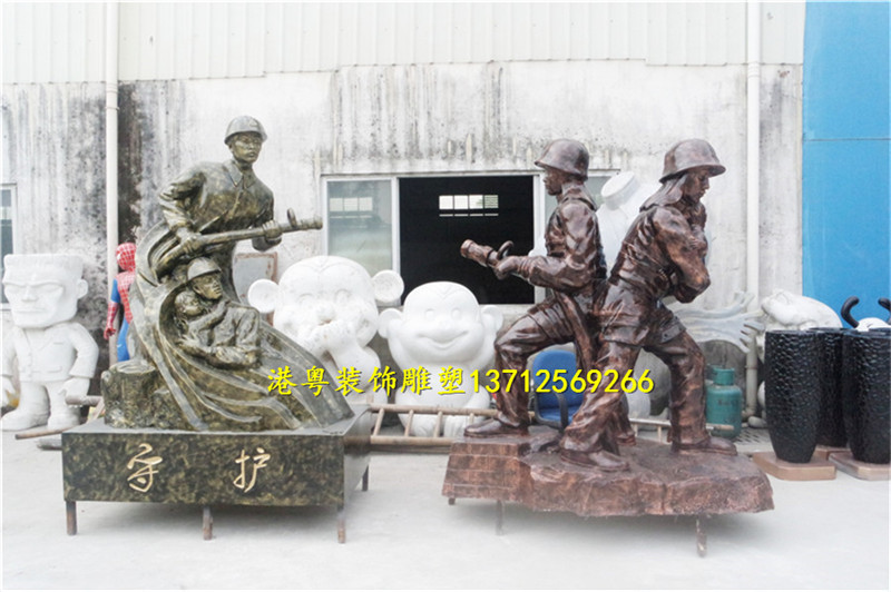 优质铸铜仿真人物雕塑 玻璃钢仿铜消防人物价格  铸铜人物雕塑  消防人物雕塑