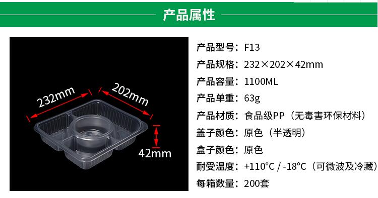 饭盒王套餐盒四格透明外卖打包盒便当盒带盖一次性饭盒