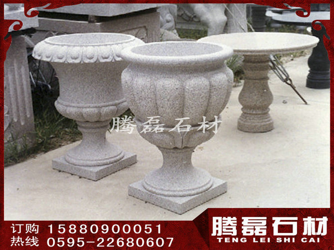 公园石雕花钵 花岗岩花钵现货 腾磊  园林石雕花钵  埃及米黄花钵  石雕花钵厂家