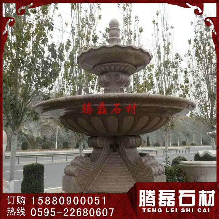 花岗岩喷泉 公园石雕喷泉价格 腾磊  黄锈石水钵  埃及米黄水钵  石雕水钵厂家