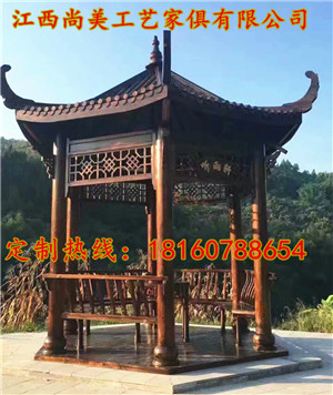 实木六角凉亭防腐木木屋欧式凉亭四角凉亭双层八角凉亭  防腐木景观凉亭