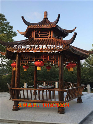 实木六角凉亭防腐木木屋欧式凉亭四角凉亭双层八角凉亭  防腐木景观凉亭