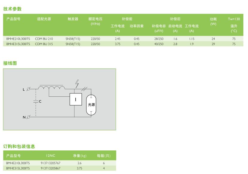 飞利浦210W电感镇流器BMHE&nbsp;&nbsp;金卤灯镇流器