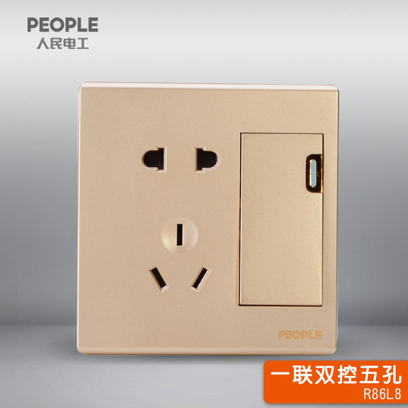 人民电工墙壁开关 R86L8-K2ZL-J 一联双控五孔