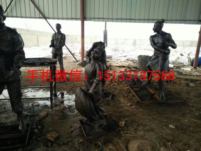 打渔者铜雕塑 人物铜雕塑定制