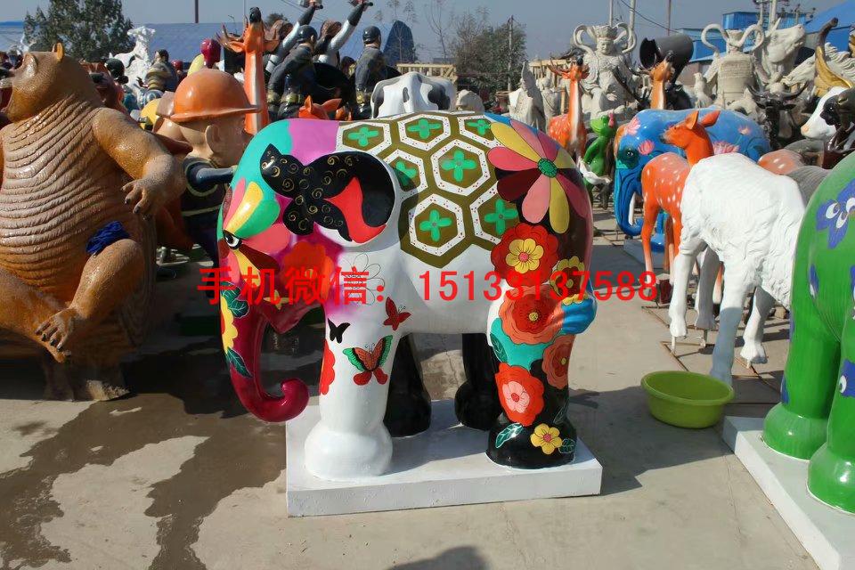 玻璃钢大象雕塑 玻璃钢彩绘大象雕塑商场卡通大象雕塑