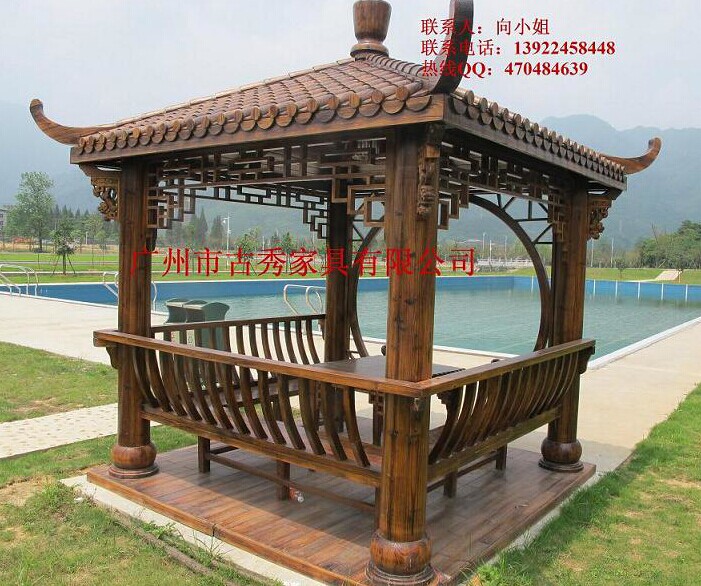 古建六角凉亭，木结构四角亭子，中式仿古八角亭