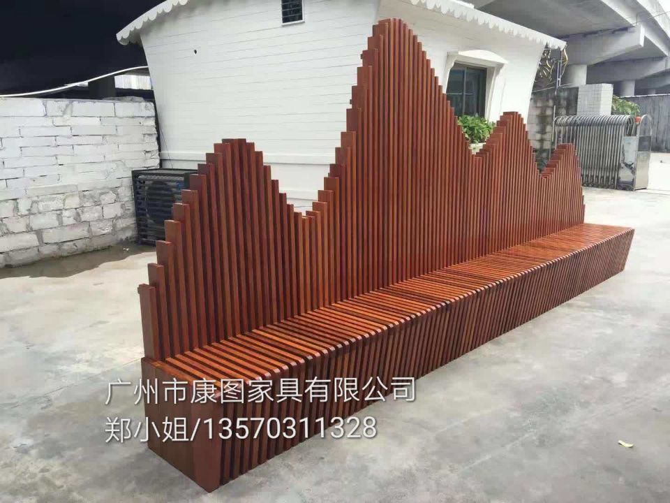 实心实木特色公园座椅 结实钢结构广场椅图  实心实木公园椅