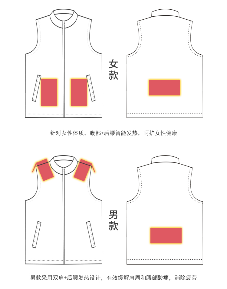 新款智能三挡控温加热马甲石墨烯碳纤维加热服  冬季保暖内衣