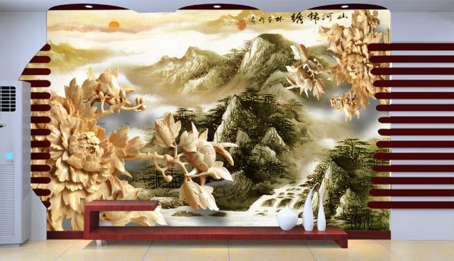 木雕背景墙打印机价格多少  雕刻背景墙打印机  UV打印机