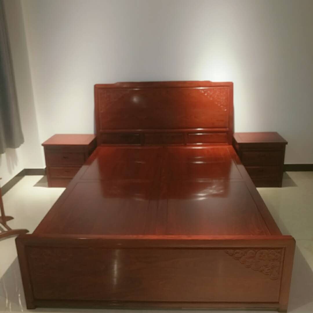 缅花大床浙江东阳  缅花红木家具  大果紫檀  刺猬紫檀