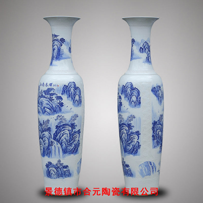 景德镇大师手绘作品青花瓷落地大花瓶  青花瓷大花瓶  大师手绘花瓶作品  景德镇青花瓷