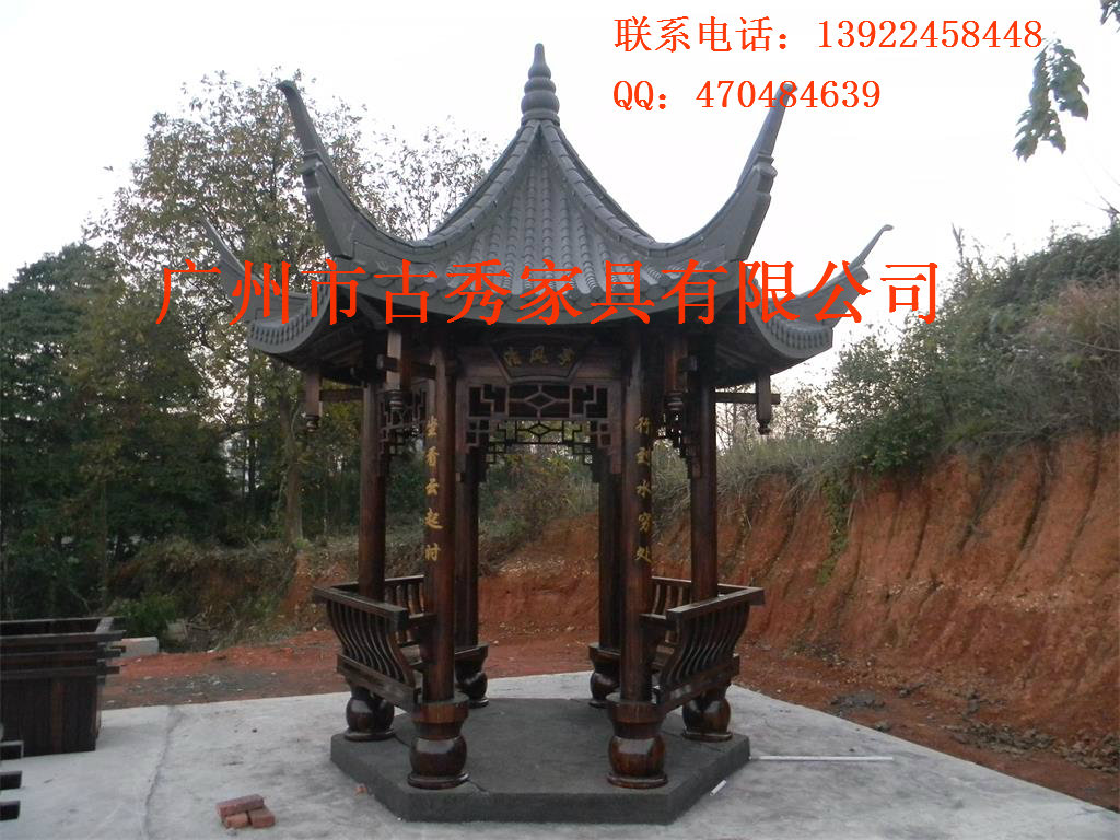 屋顶花园休闲凉亭 六角凉亭设计 户外实木四角亭子