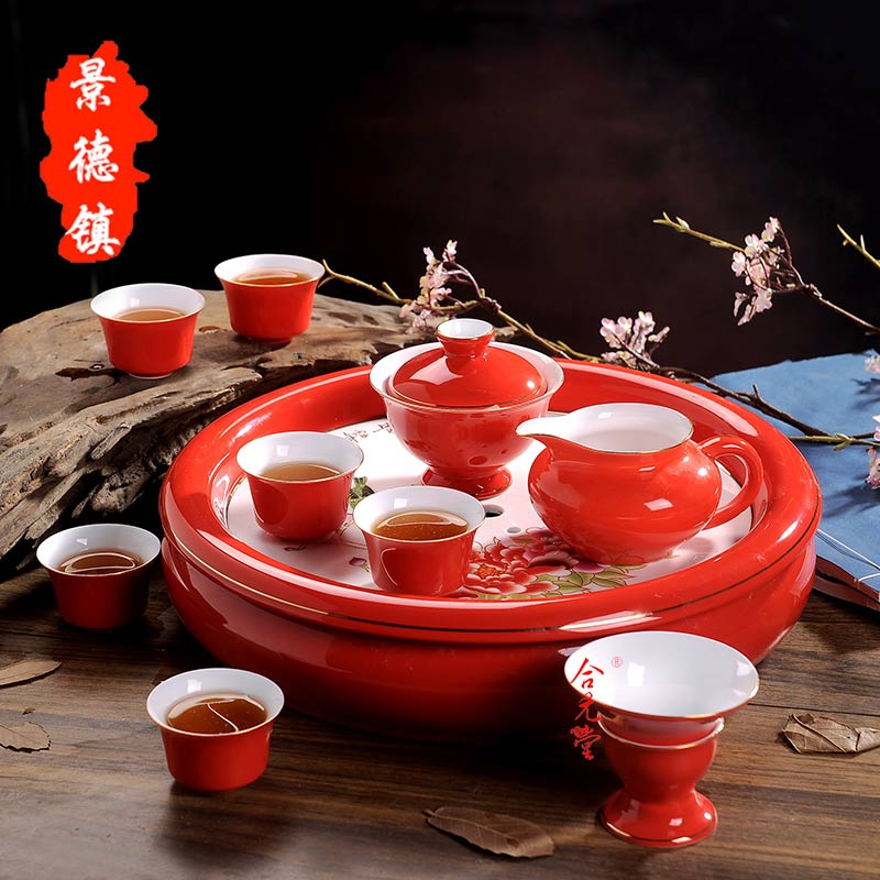 订做节日礼品陶瓷茶具，景德镇青花茶具批发  订做茶具