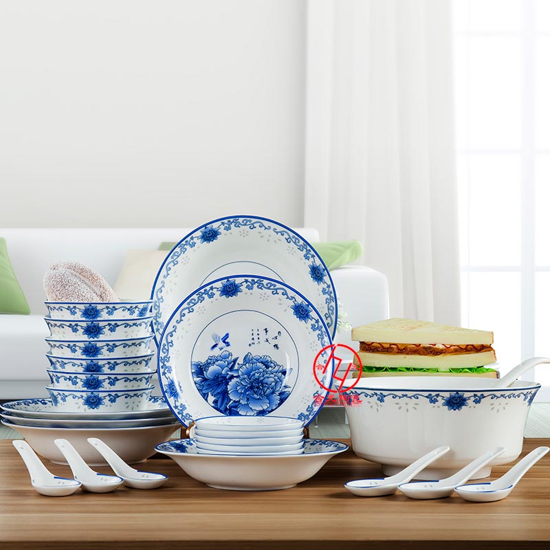 新中式陶瓷米饭碗，景德镇青花瓷餐具定做