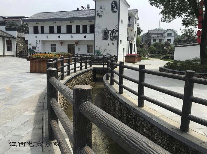 旅游景区水泥仿木栏杆厂家制作成品效果图