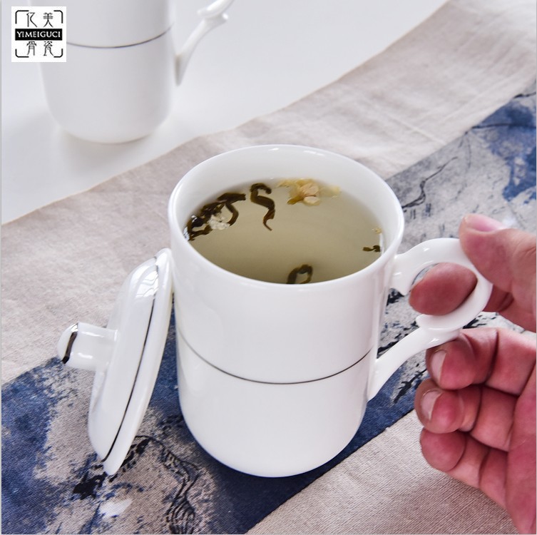 亿美骨瓷马克杯定制批发 陶瓷杯子家用水杯  骨瓷盖杯