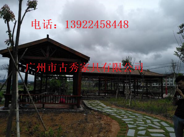 中式古典木质走廊,景观防腐木休闲长廊设计  中式防腐木休闲长廊