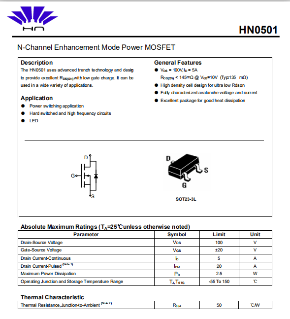 100V常用mos管 100V 香薰机MOS管  100V 5A  SOT-23  N沟道