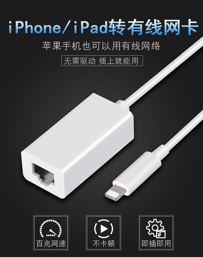 苹果手机网卡lightning to RJ45 iphone  转接头