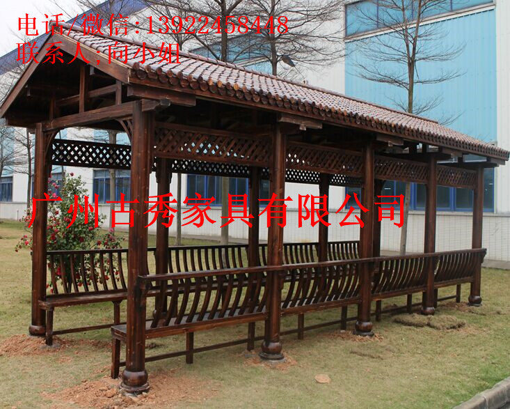 防腐木走廊效果图，古建木质长廊，文化景观廊桥