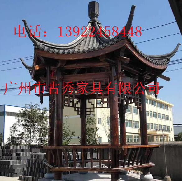 别墅六角亭子，园林景观长廊，古建木质四角亭
