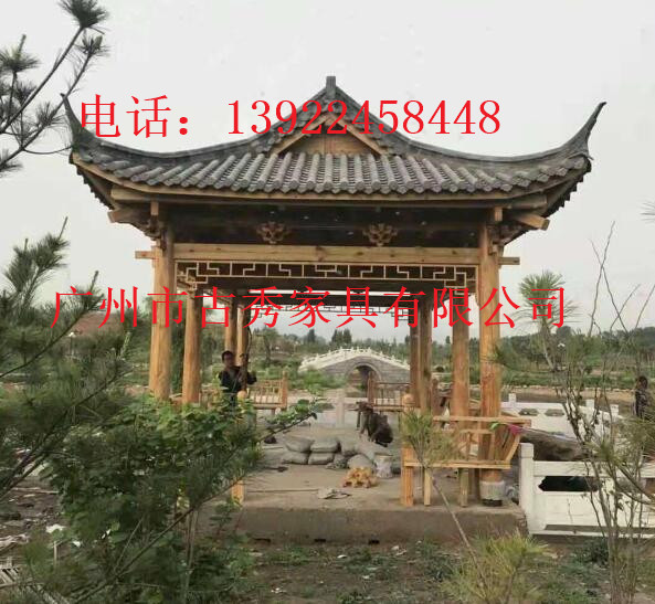 别墅六角亭子，园林景观长廊，古建木质四角亭
