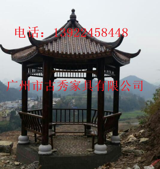 别墅六角亭子，园林景观长廊，古建木质四角亭