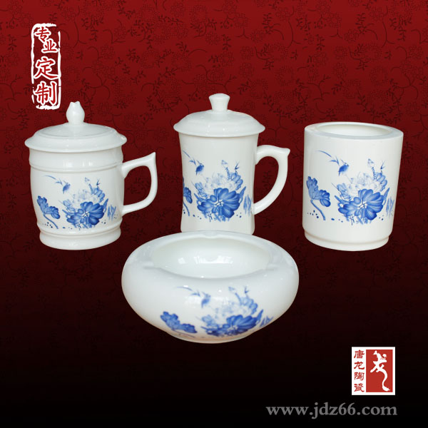 定做陶瓷茶杯三件套 景德镇茶杯生产厂家&nbsp;&nbsp;办公三件套