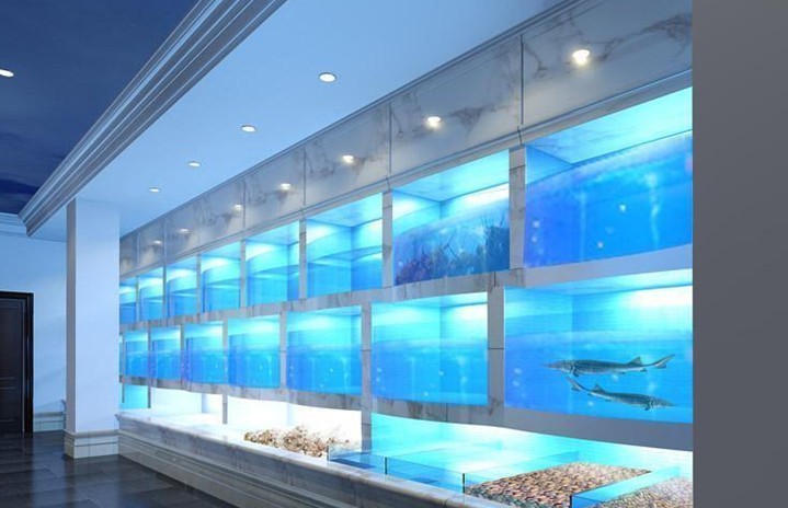 东莞酒店海鲜鱼池、海鲜鱼池制作工程订做 海鲜池设备 餐饮海鲜池 玻璃海鲜鱼池