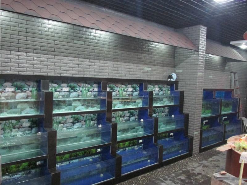 深圳酒楼海鲜池、三层海鲜鱼池定制  玻璃海鲜鱼池  饭店海鲜鱼池  海鲜池效果图