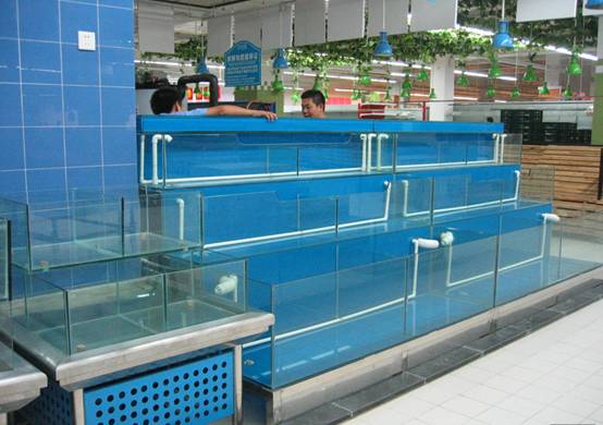 深圳超市海鲜鱼池、餐饮海鲜鱼池设计  海鲜鱼池设备  海鲜池制作工程  贝类海鲜鱼池