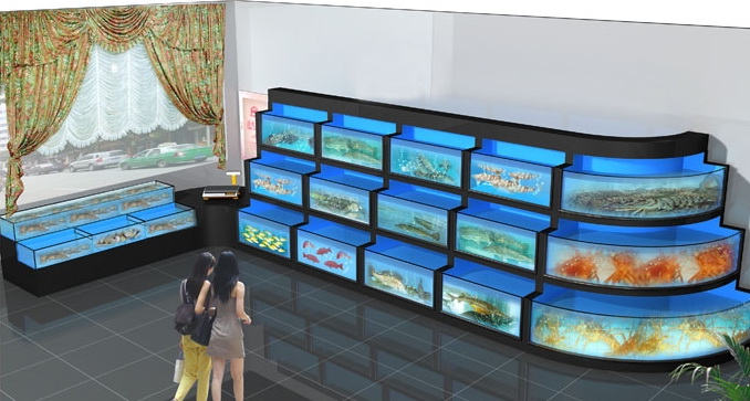 深圳海鲜鱼池设计、三层海鲜池制作  玻璃海鲜鱼池  海鲜池厂家  海鲜池定做