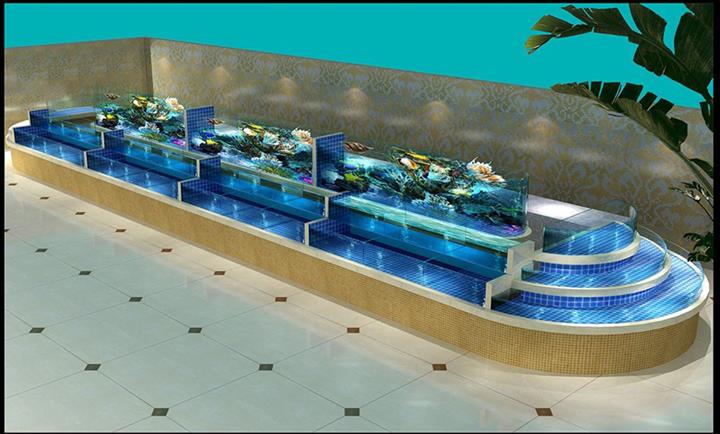 深圳海鲜池图片、海鲜鱼池设计图定做  酒店海鲜池  海鲜鱼池安装  三层海鲜池