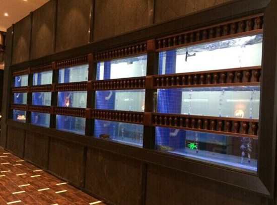深圳酒楼海鲜池、酒店海鲜池定做  海鲜池厂家  超市海鲜鱼池  海鲜池效果图