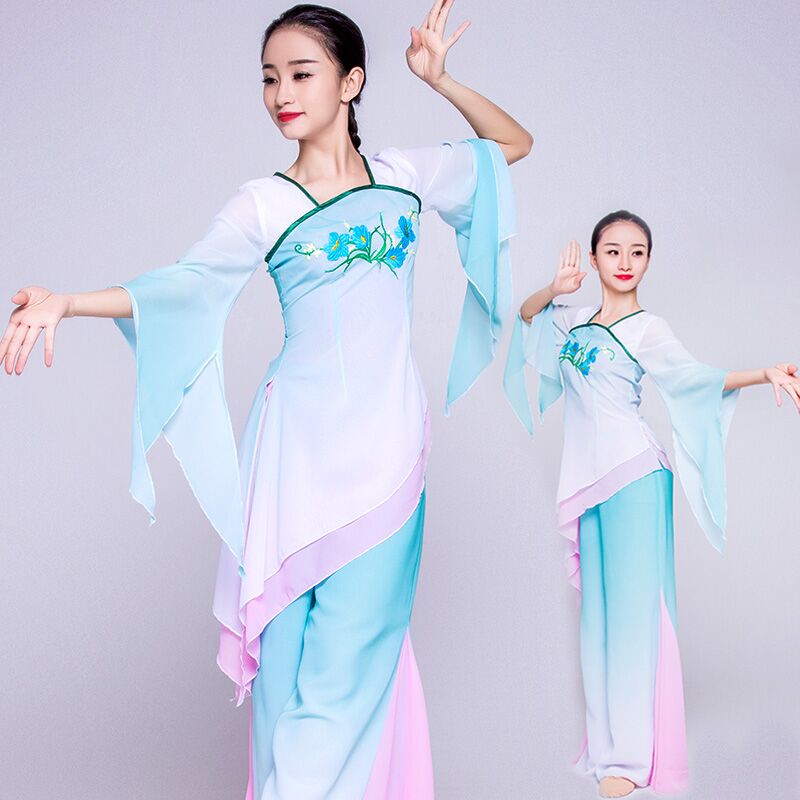 艺人舞美古典舞服饰广场舞蹈服演出服飘逸秧歌服  古典舞蹈服  广场舞扇子舞蹈服  江南舞蹈服