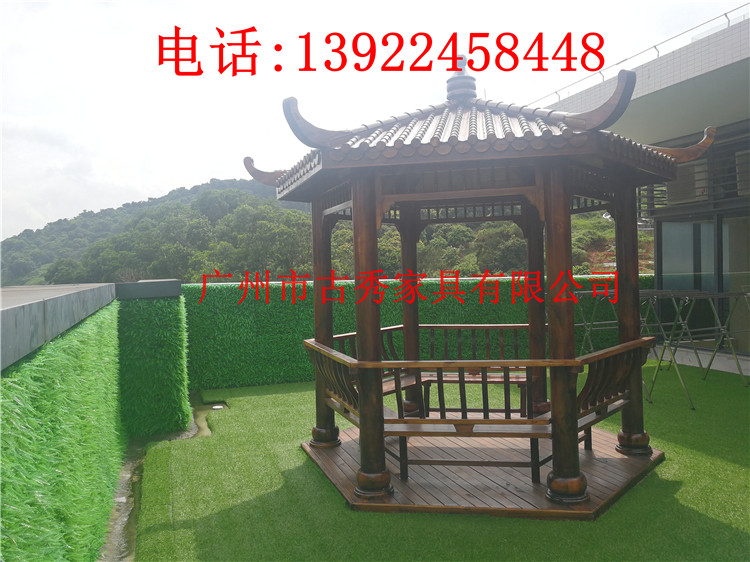 广州花园防腐木六角亭子，碧桂园景区凉亭  花园景区六角亭子
