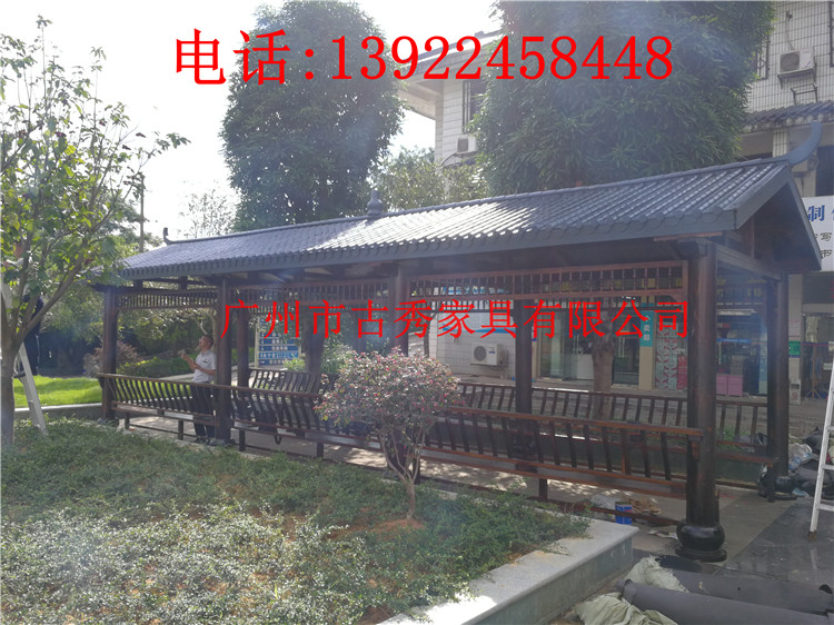 深圳欧式实木长廊，中式防腐木走廊，停车场休闲廊架