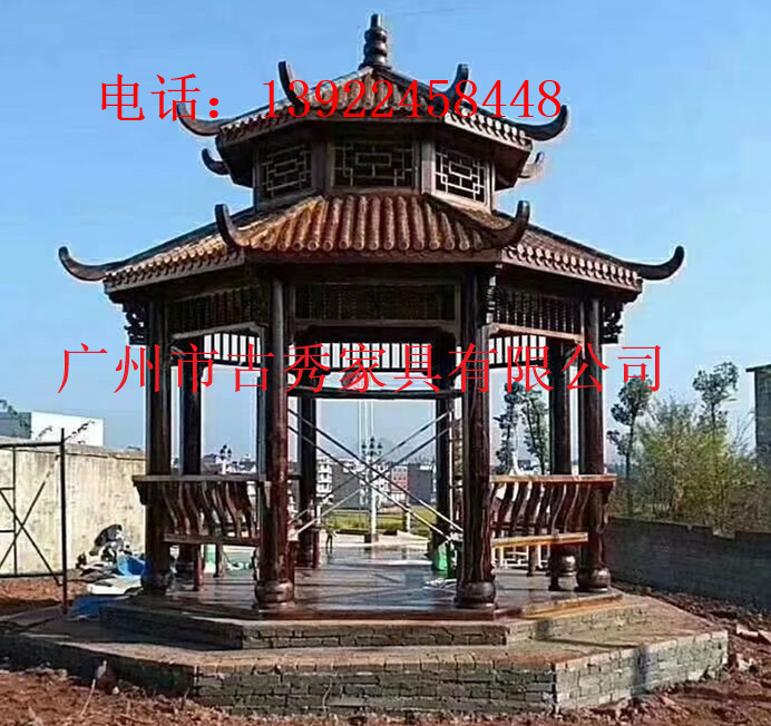 实木双层八角凉亭，广州四角六角凉亭厂家  广州四角凉亭厂家