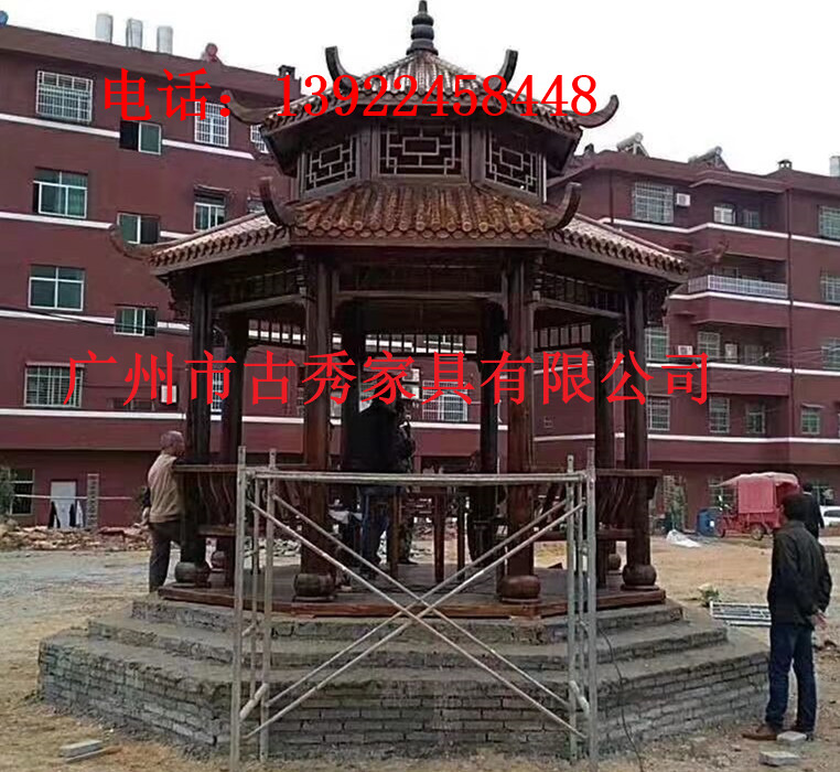 实木双层八角凉亭，广州四角六角凉亭厂家  广州四角凉亭厂家
