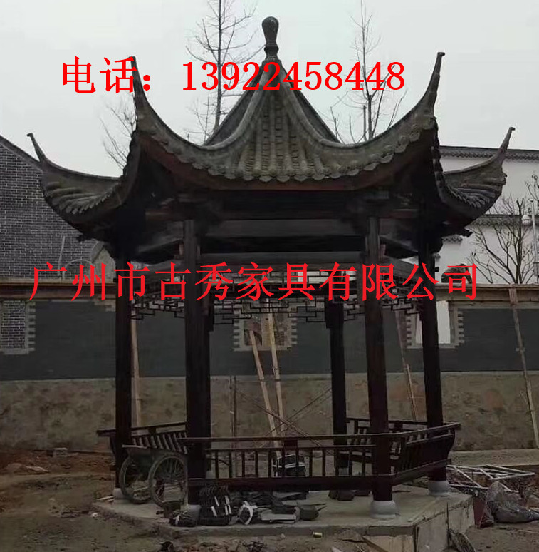 实木双层八角凉亭，广州四角六角凉亭厂家  广州四角凉亭厂家