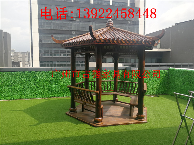 四角木制公园凉亭，广州碳化木六角亭子  公园木质六角凉亭
