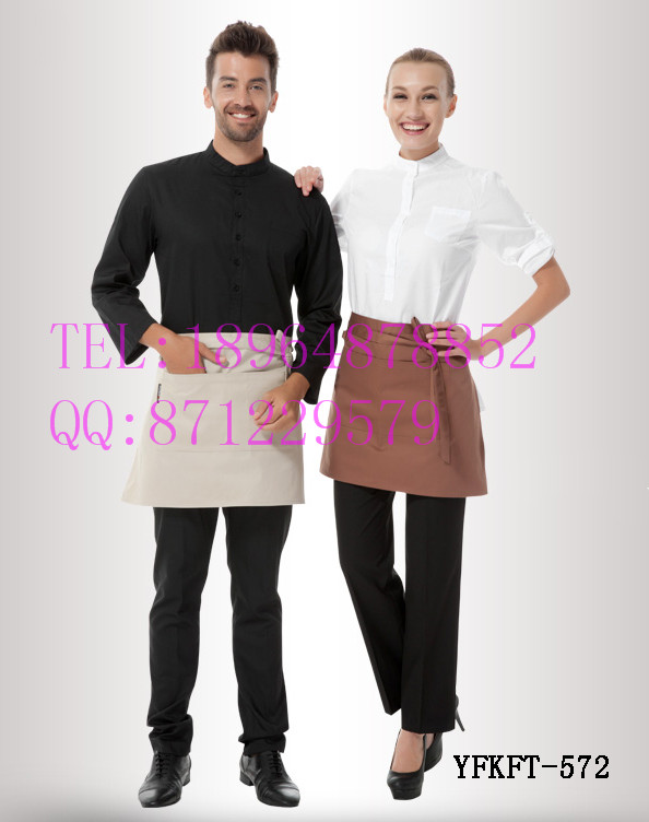 咖啡厅服务员工作服新款 西餐厅服务员工装 衬衫包裙小围裙