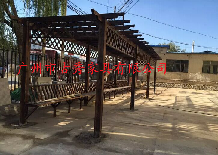 中式木质仿古长廊，户外景观休闲走廊方案