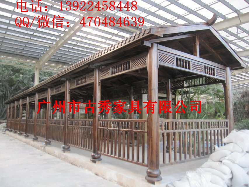 主题公园景观长廊,碳化防腐木走廊,绿化休息廊亭