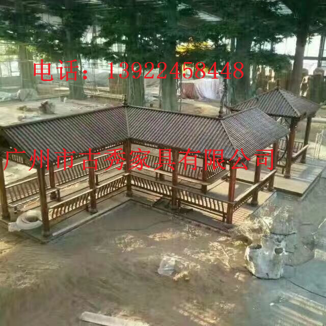 欧式防腐木走廊，度假山庄实木长廊，景观木质廊架