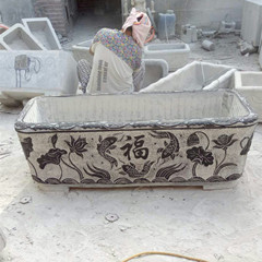 曲阳石雕花盆，青石仿古花盆鱼缸，庭院摆放
