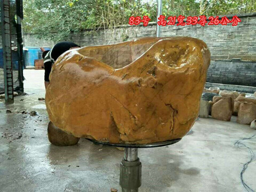 雕刻天然石花盆 精美黄蜡石摆件 办公室摆件石1
