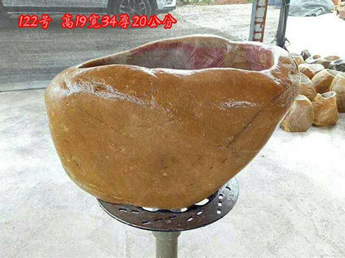 雕刻天然石花盆 精美黄蜡石摆件 办公室摆件石1